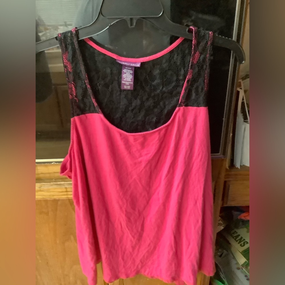 Pink with black lace tank top